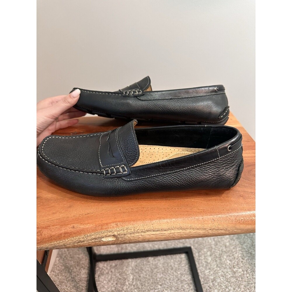 GH Bass Mens Monte Pebble Grain Black Leather Driving Moccasins Loafers 11 GUC - Picture 6 of 8